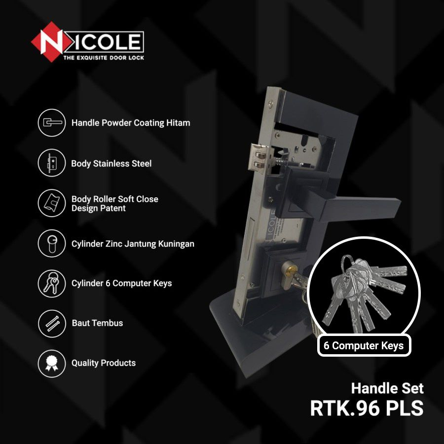 Kunci Pintu Misah / Handle Rosette / Gagang Pintu Set Hitam RTK.96 PLS