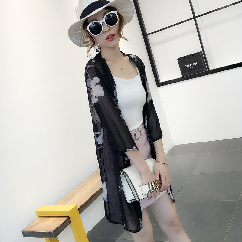 Cardigan wanita musim panas beach tulle sun protection long shawl coat cardigan untuk pergi santai dengan scarf original