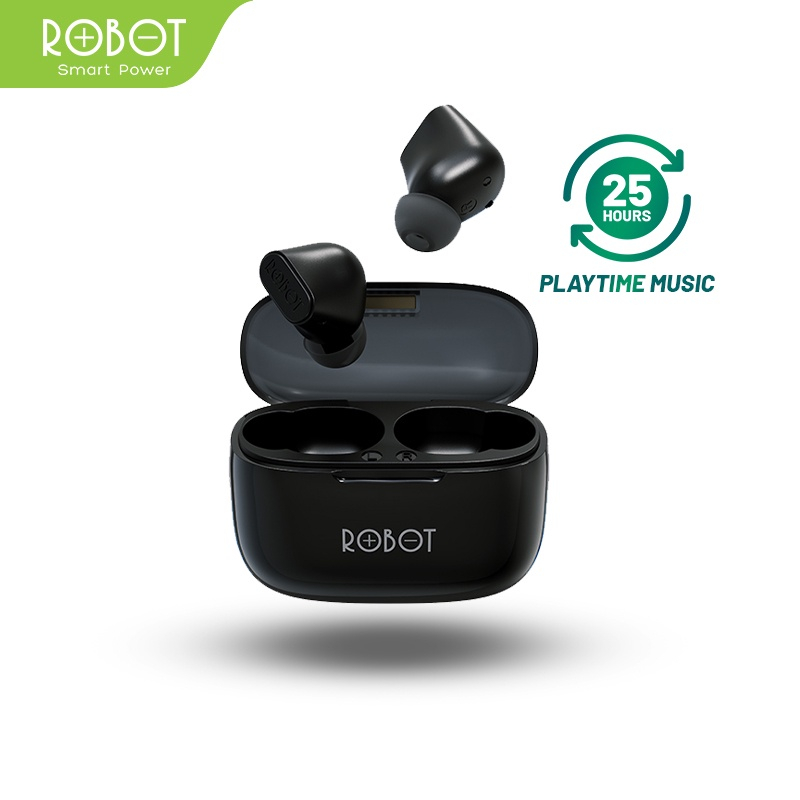 Robot Wireless Earphone Bluetooth 5.3 Airbuds TWS T20S Black Original - Garansi 1 Tahun by.minigo