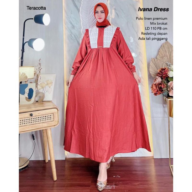 Gamis Polo Linen Brokat - IVANA DRESS //JF1172