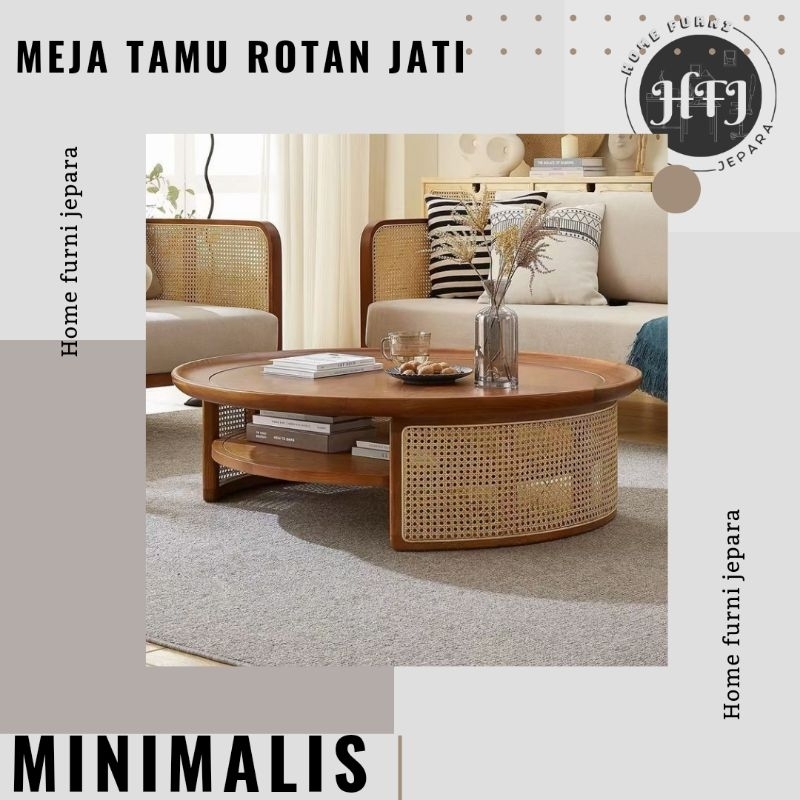 meja tamu bundar jati rotan