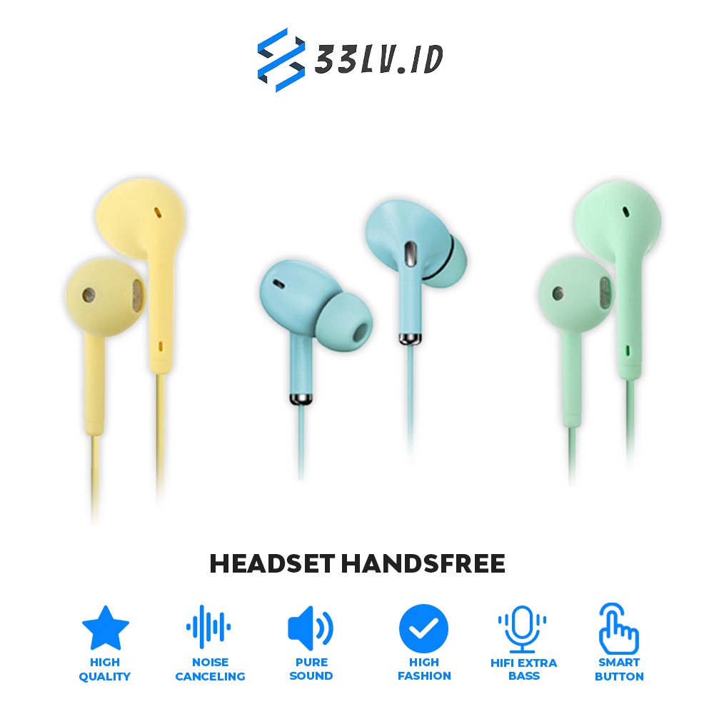 【33LV.ID】3 model U19/U28/U30 Macaron Handsfree Headset Earphone Hifi extra bass matte colour+Packingan dus