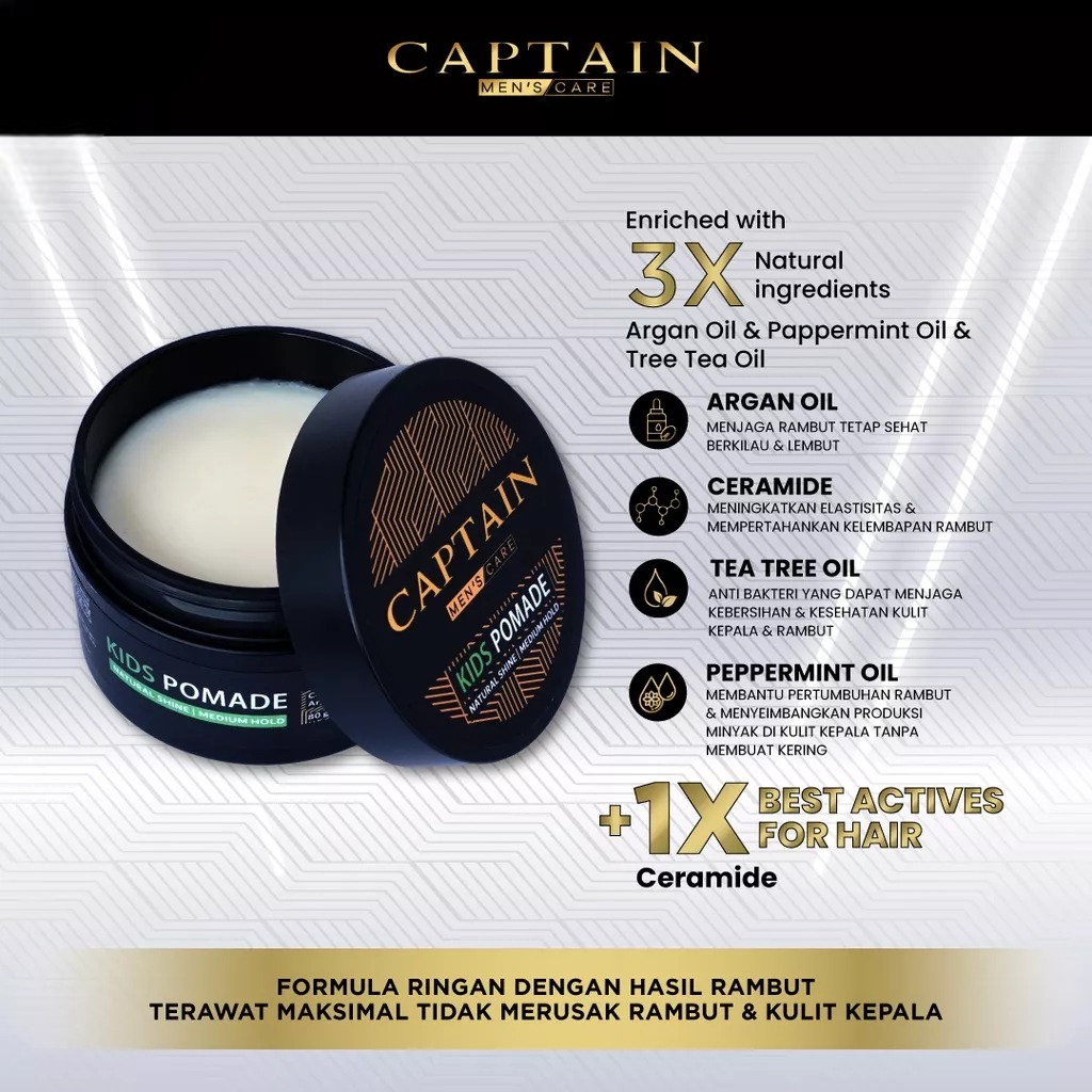 CAPTAIN Kids Pomade Natural Tea Oil - Minyak Wax Styling Pengkilap Penambah Volume Rambut Anak