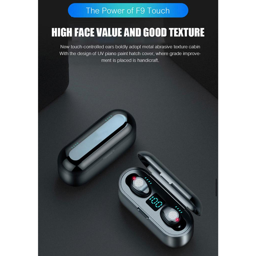 (NC) F9 True Wireless Headphone Nirkabel Baru TWS Earphone Bluetooth Kontrol Sentuh Headset Olahraga Stereo Earbud untuk Ponsel IOS Android