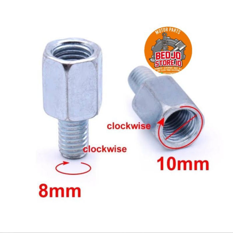 Sambungan Spion Ukuran Baut 12 (M8) DratKiri ke Baut 14 (M10) Drat Kanan