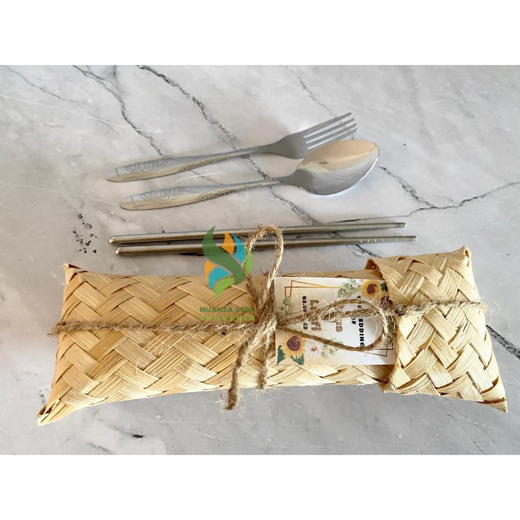 Souvenir Sendok Set Stainless Sendok Garpu Sumpit Jerami Gandum Sendok Makan