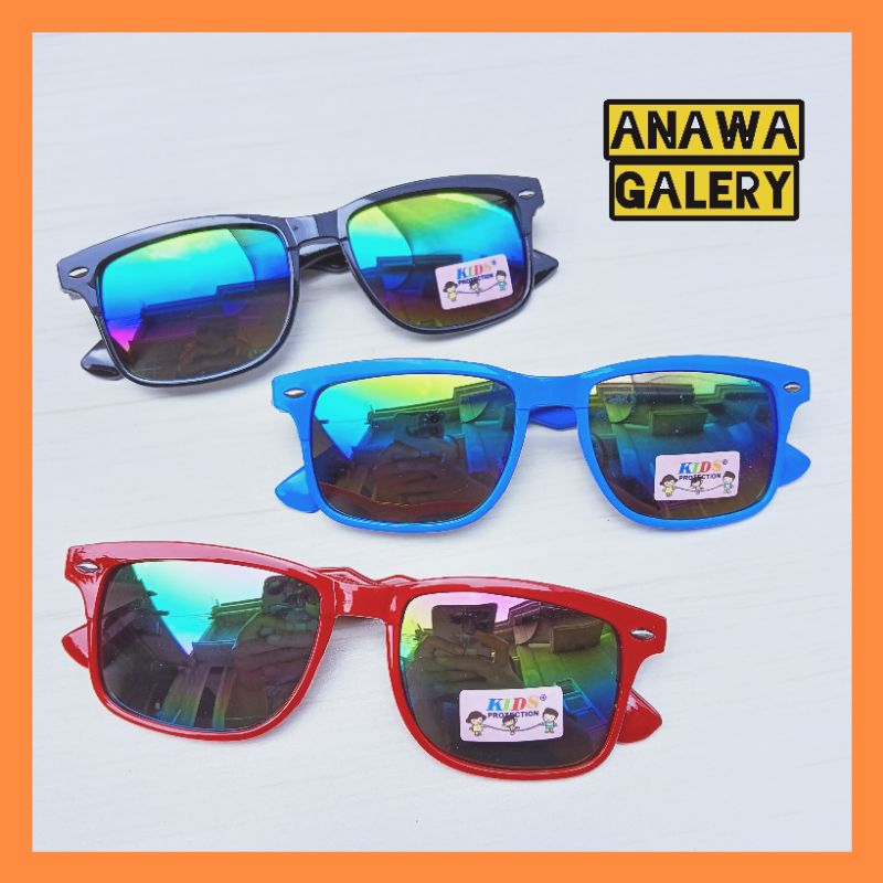 A04 Kacamata anak laki laki kotak pelangi anti silau radiasi uv cowok cewek hitam merah biru viral t