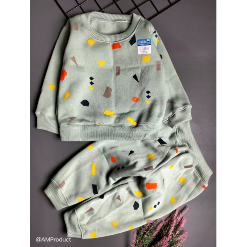 set sweater bayi fleece 3-12 bulan motif shape