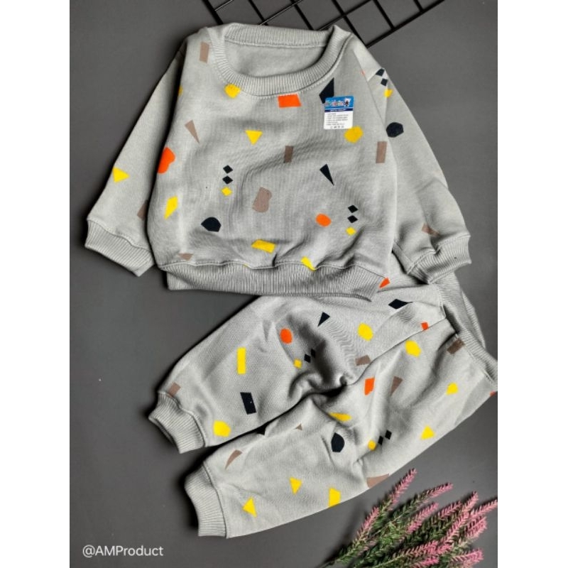 set sweater bayi fleece 3-12 bulan motif shape