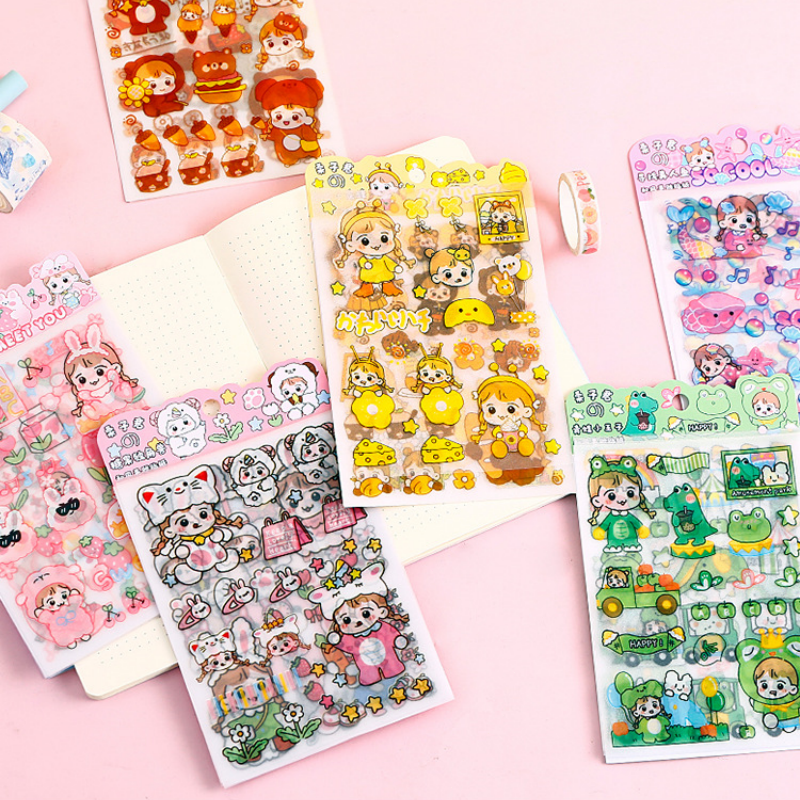 

4 Lembar/SET Stiker motif kawaii lucu untuk dekorasi handbook Karakter animal aesthetic kartun korea Design scrapbook DIY Daily planner murah Cute cartoon diary sticker untuk tumbler laptop hp buku kotak pensil