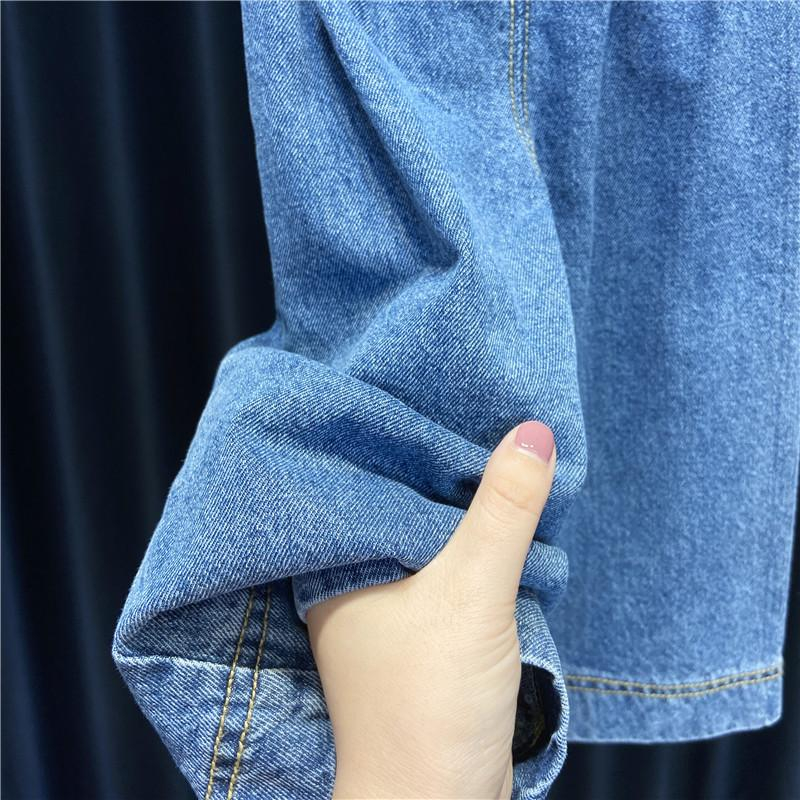 Setelan Anak Perempuan Panjang Blouse Pita Hitam+Denim Kulot Biru