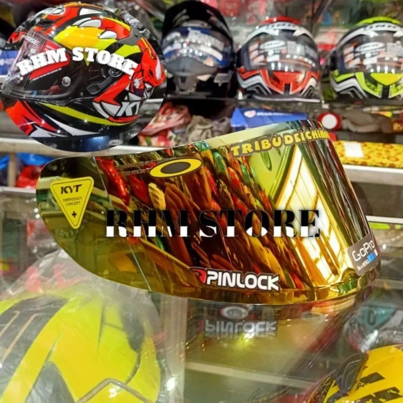 (COD) Paket Kaca Helm  /Visor Flat helm Iridium Red revo Silver Gold Blue Green Rainbow Hitam Bening + Stiker KYT-7 KYT R10 KYT K2R KYT MDS Viktory Termurah