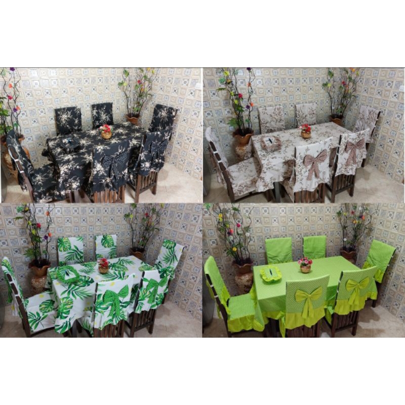 SH Dining Set 6 Kursi Sarung Kursi Makan Sandaran Kursi Murah Set Meja Makan Taplak Meja GKM Sarung 