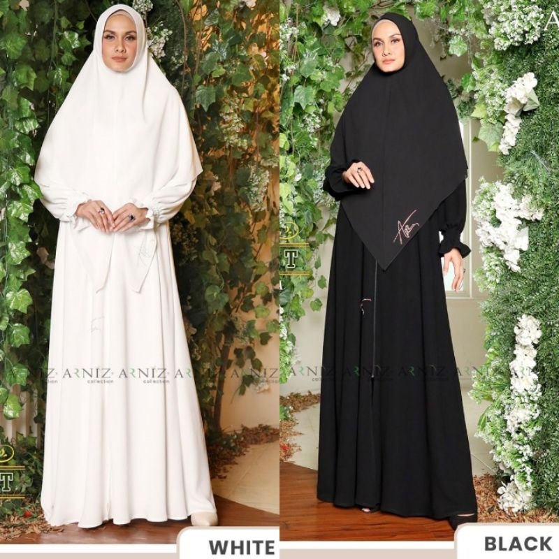 Yoana Dress Set Khimar By Arniz Collection Terbaru Khusus Hitam&Putih