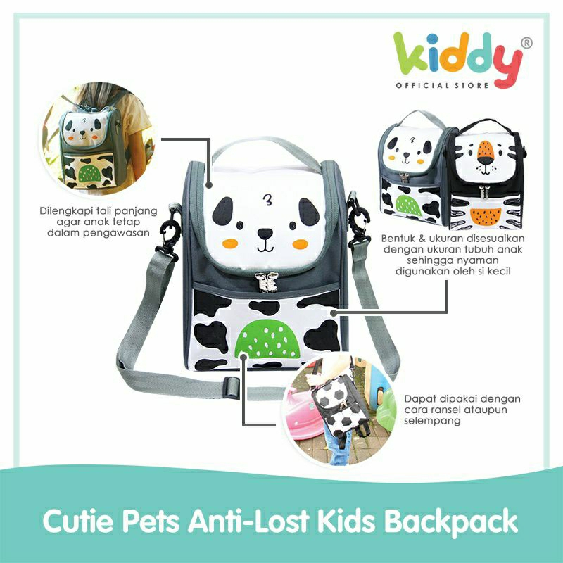 Kiddy Cutie Pets Anti Lost Kids Backpack 25x30x12cm | Tas Bayi Anak Multifungsi | Ransel Bayi Kids Mom