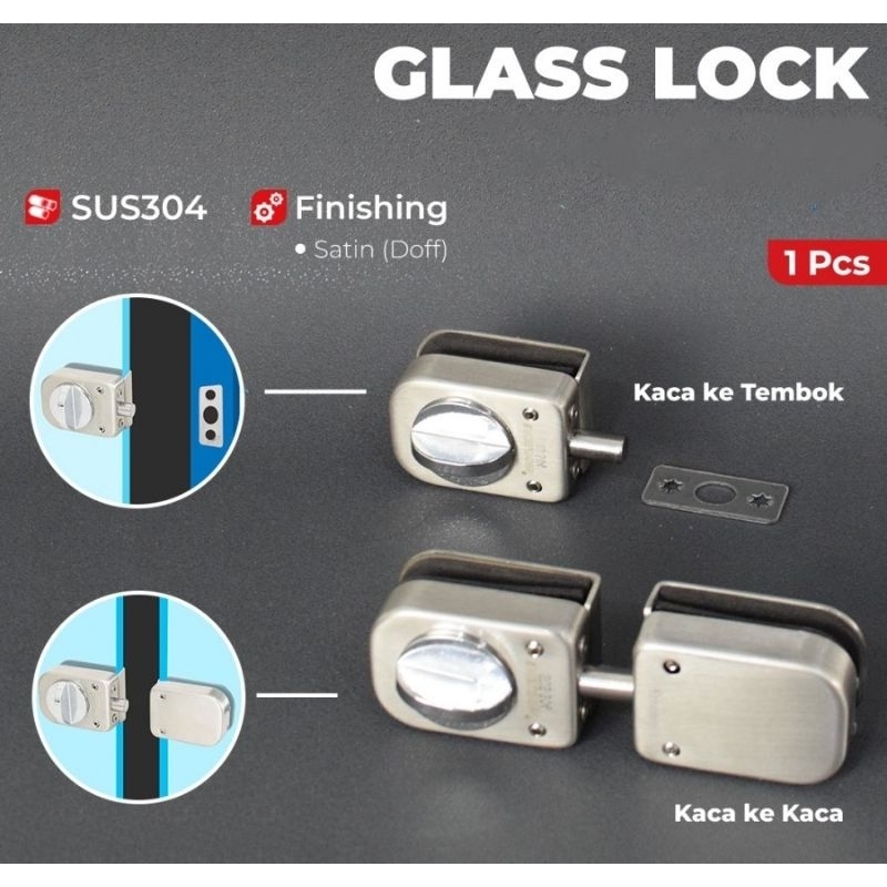 Kunci Pintu Kaca Single &amp; Double Glass Door Lock Set
