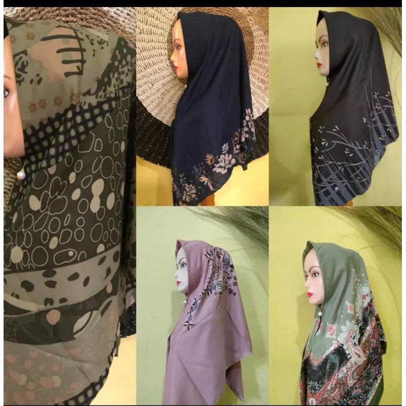 hijab ziper motif rondom untuk ukuran110/110