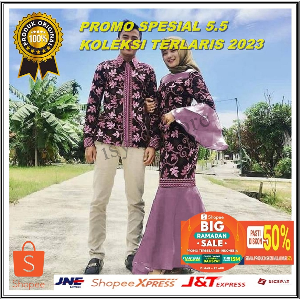 Baju Couple Ungu Lilac Gamis Kemeja Batik Sarimbit  Kapel Pesta Pernikahan Lamaran Kondangan Keluarg