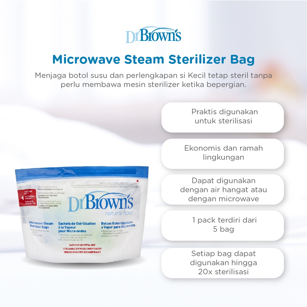 Dr. Brown's Microwave Steam Sterilizer Bag 5-Pack 20 Uses Per Bag Kantong Steril