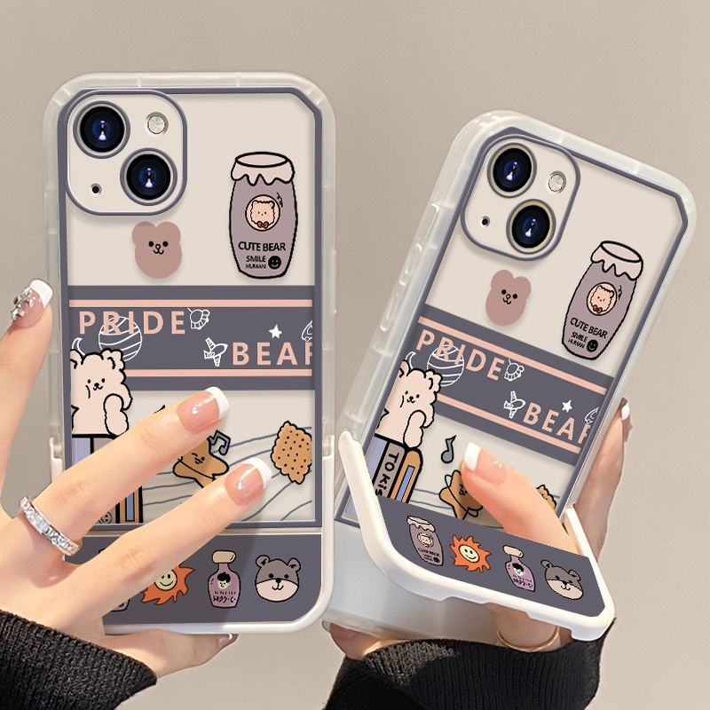 Case Iphone 11 PRO Dengan Bracket Motif Beruang Lucu / Casing Iphone 11PRO Transparan Beruang
