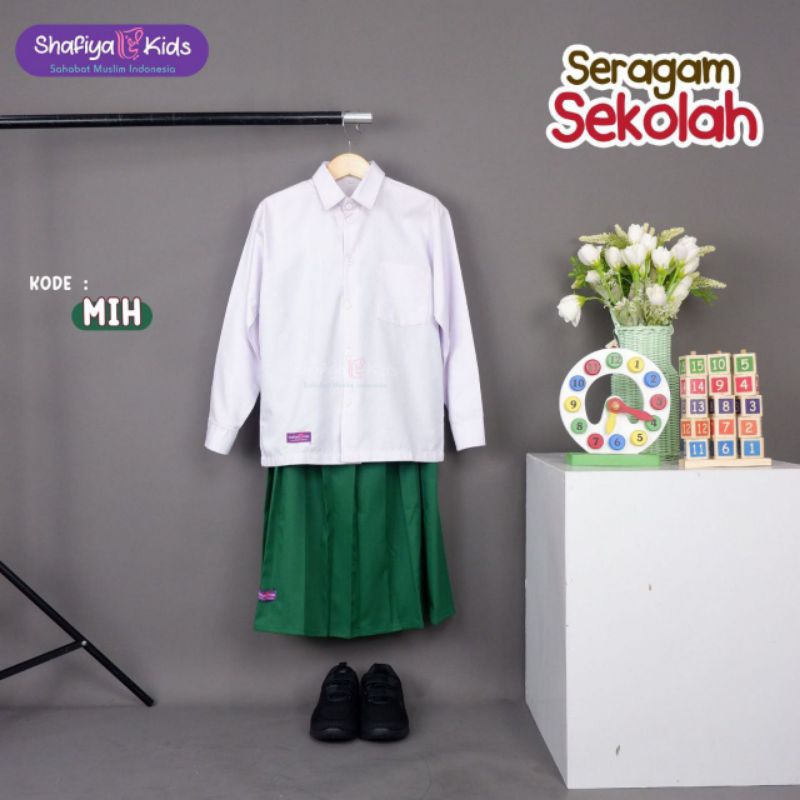 SK Shafiya kids MIH Baju Seragam Sekolah Dasar Madrasah Ibtidaiyah Setelan rok Hijau MI Anak perempu