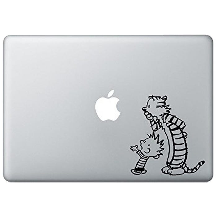 Stiker Calvin and Hobbes Looking at Apple - Laptop Decal Macbook Sticker
