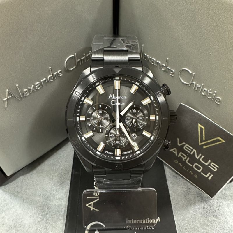 Jam Alexandre Christie AC 6672 MC BIP Pria Rantai Hitam Bulat