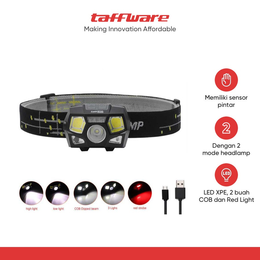 HEADLAMP WATERPROOF USB CHARGING TAFFLED 7RFLOMBOK SENSOR SENTER KEPALA LED HIKING CAMPING