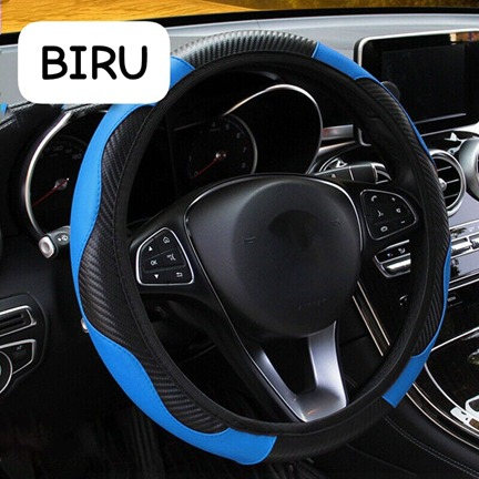 Sarung Stir Cover Setir Mobil Sporty Carbon Kulit Sintetis ANTI SLIP Setir car steering wheel Karbon SLIM Elastis Universal