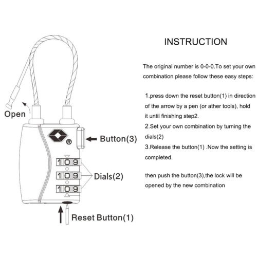 Gembok Koper Angka 3 Digit Suitcase Password TSA Lock - TSA-719 - Black