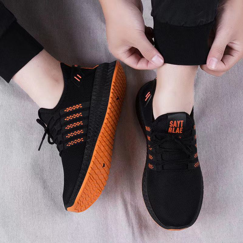 Sepatu Sneakers Pria Olahraga Sport Shoes Casual Running Hitam Orange