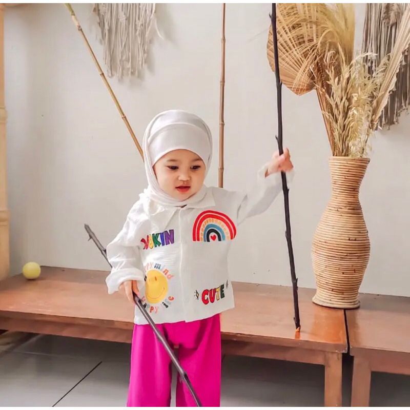 Baju Setelan Anak Perempuan Crop Top EMOJI Viral Crinkle DTF | Baju Kemeja Anak Cewe Usia 2-9 Tahun