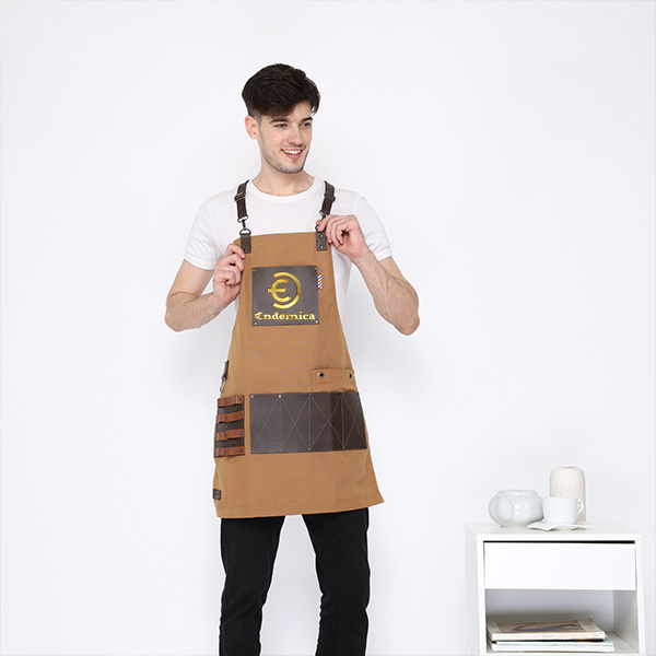 full apron brown synthetic leather Y strep for barista barberman etc