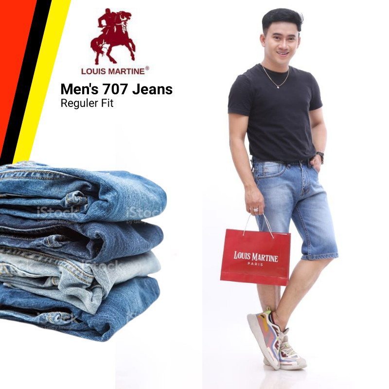 Celana Jeans Pendek Lois Martine Original Pria 100% Asli Jins Pendek Cowok Louis