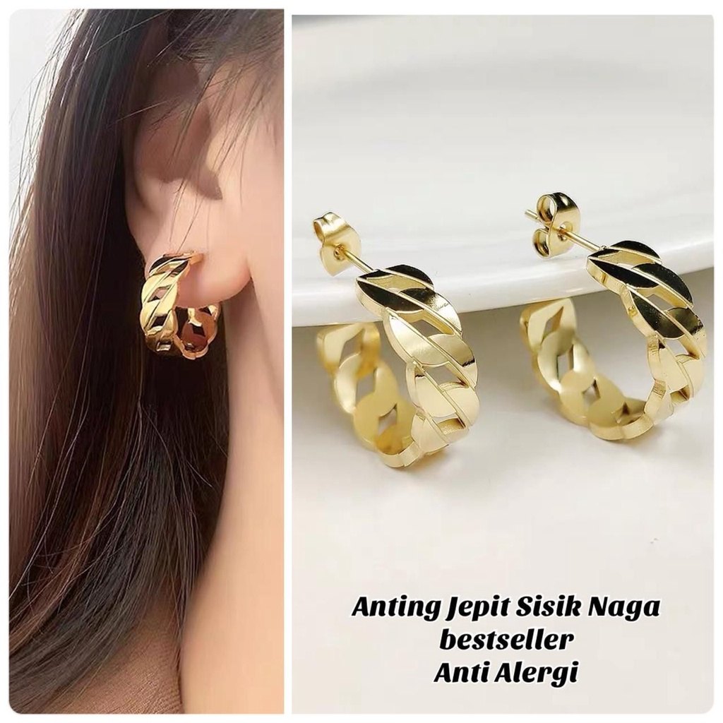 cod, anting sisik naga wanita anti karat bahan titanium perhiasan pesta terbaru