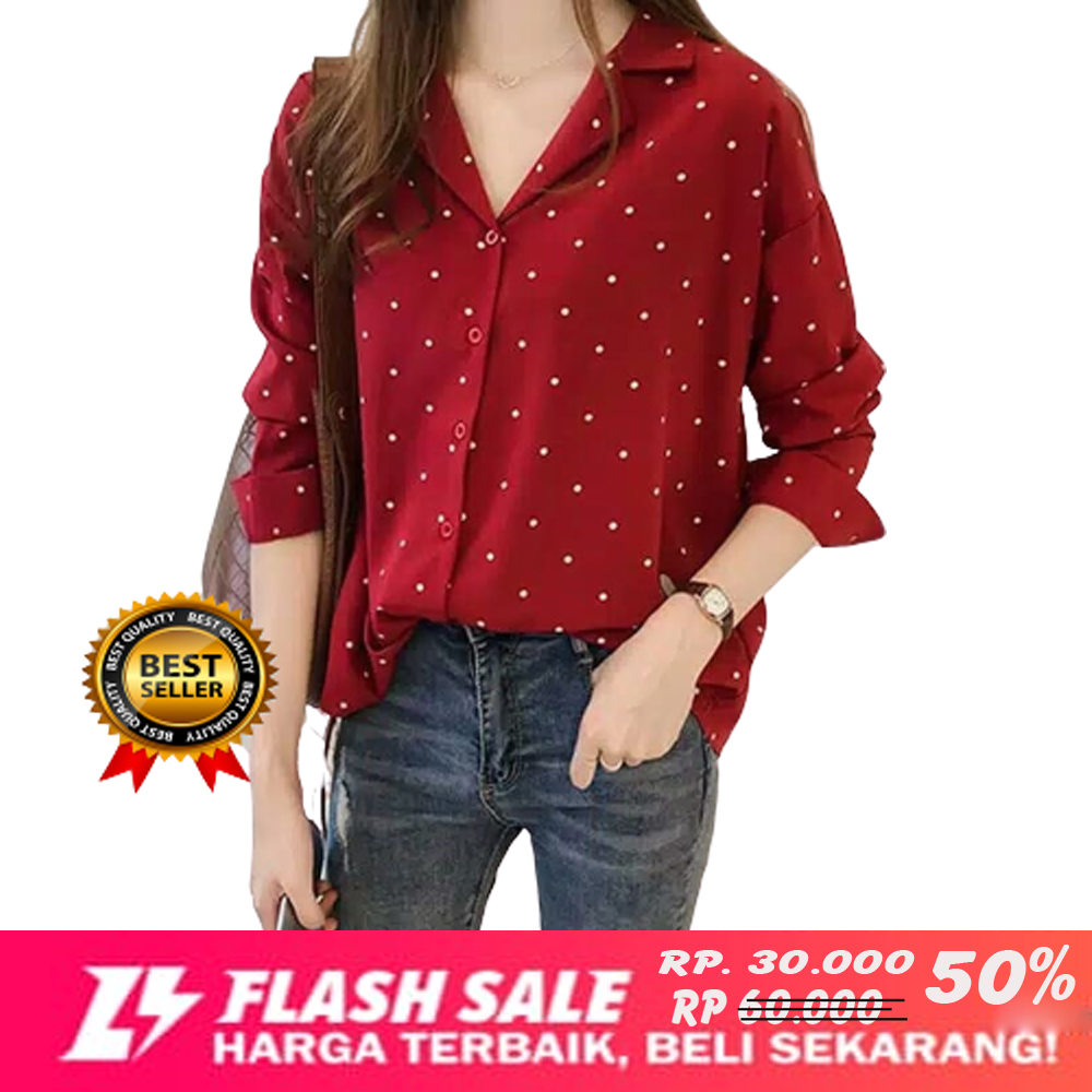 kemeja polkadot wanita jumbo ld 120 wanita lengan panjang/baju atasan polkadot model terbaru 2023 bisa cod