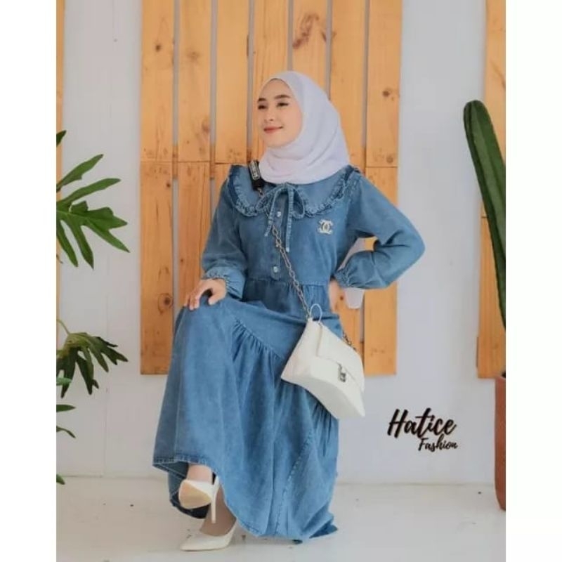 Tamstore Midi Dress Jeans Denim Kelly Tali Serut Busui Friendly