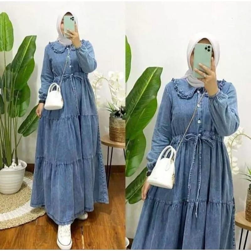 Tamstore Midi Dress Jeans Denim Kelly Tali Serut Busui Friendly