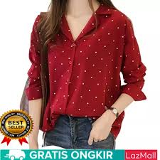 Kemeja Wanita Polkadot Jumbo ld 125 bahan katun terbaru 2023