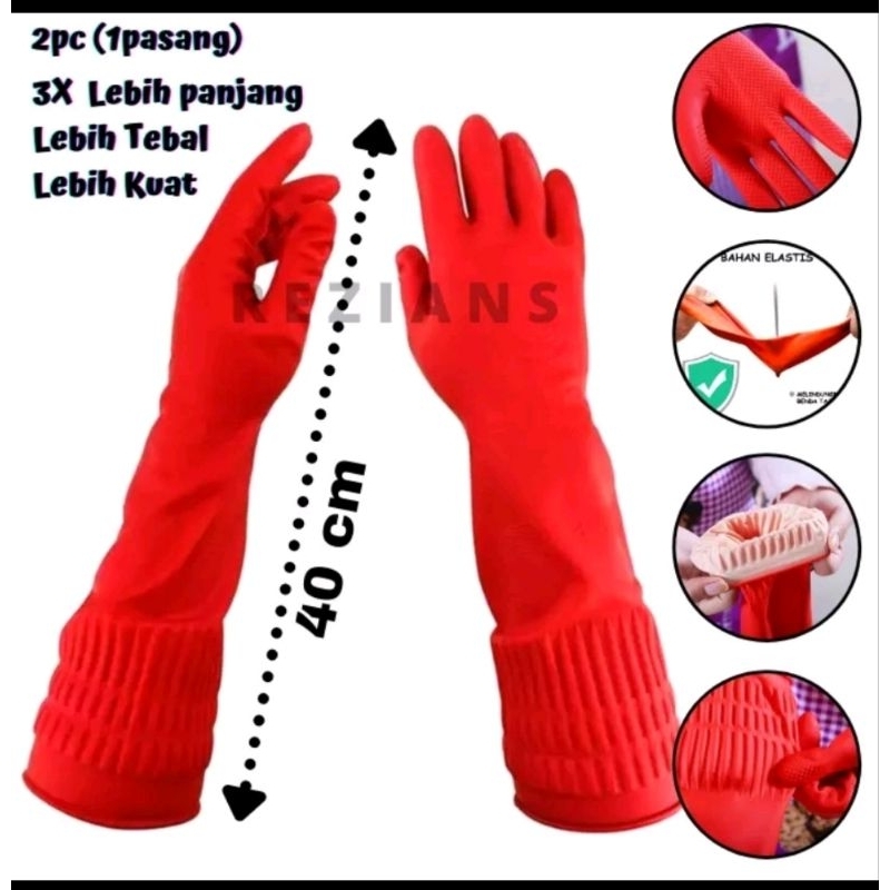 SARUNG TANGAN LATEX PANJANG 40cm - SARUNG TANGAN KARET CUCI PIRING - HAND GLOVES