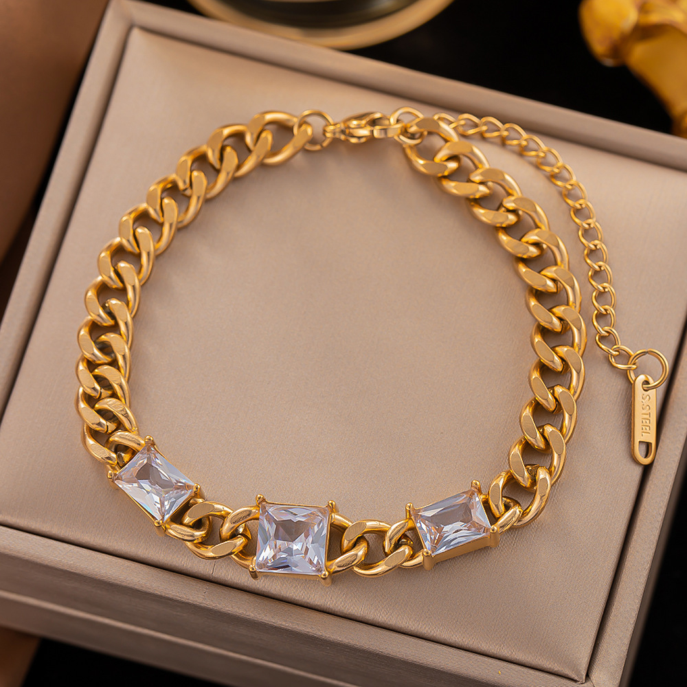 Gelang tangan sisik tiga zircon titanium import anti karat harga grosir bisa cod