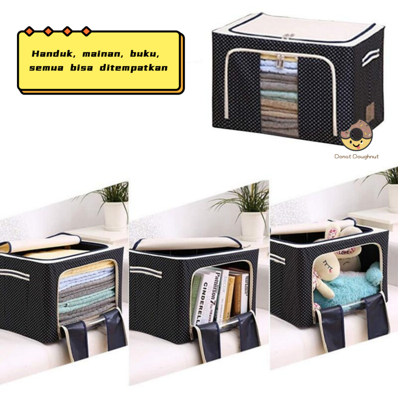 [Stok Lokal] lipat Storage Box serbaguna tempat penyimpanan baju kotak penyimpanan mainan tahan air dan tahan lembab box frame baja ritsleting lapis ganda besar