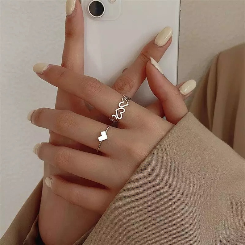 Import Set 5pc Perhiasan Cincin Kristal Mutiara Emas Perak Bentuk Hati Model Hollow Fashion Korea