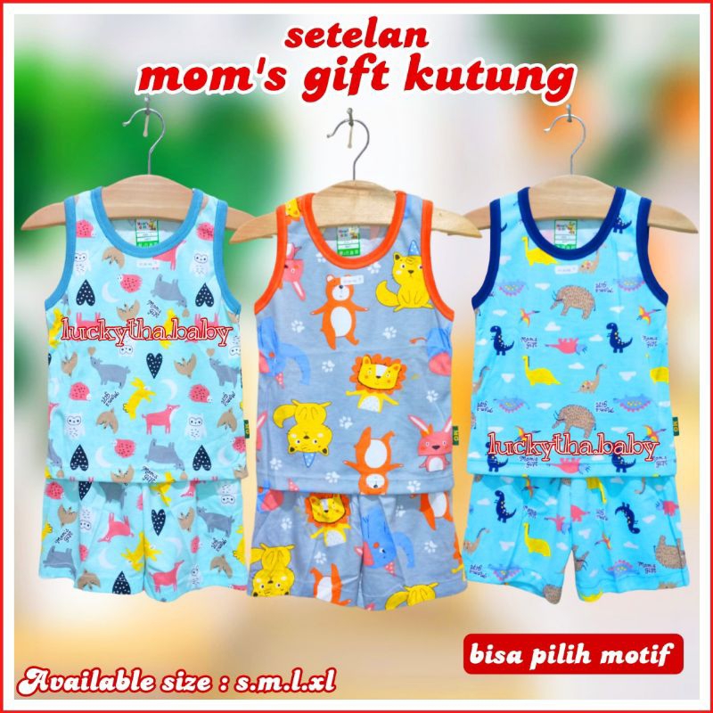 mom's gift setelan kutung anak Dino  warna full print / setelan singlet anak Dino / setelan anak mom's gift