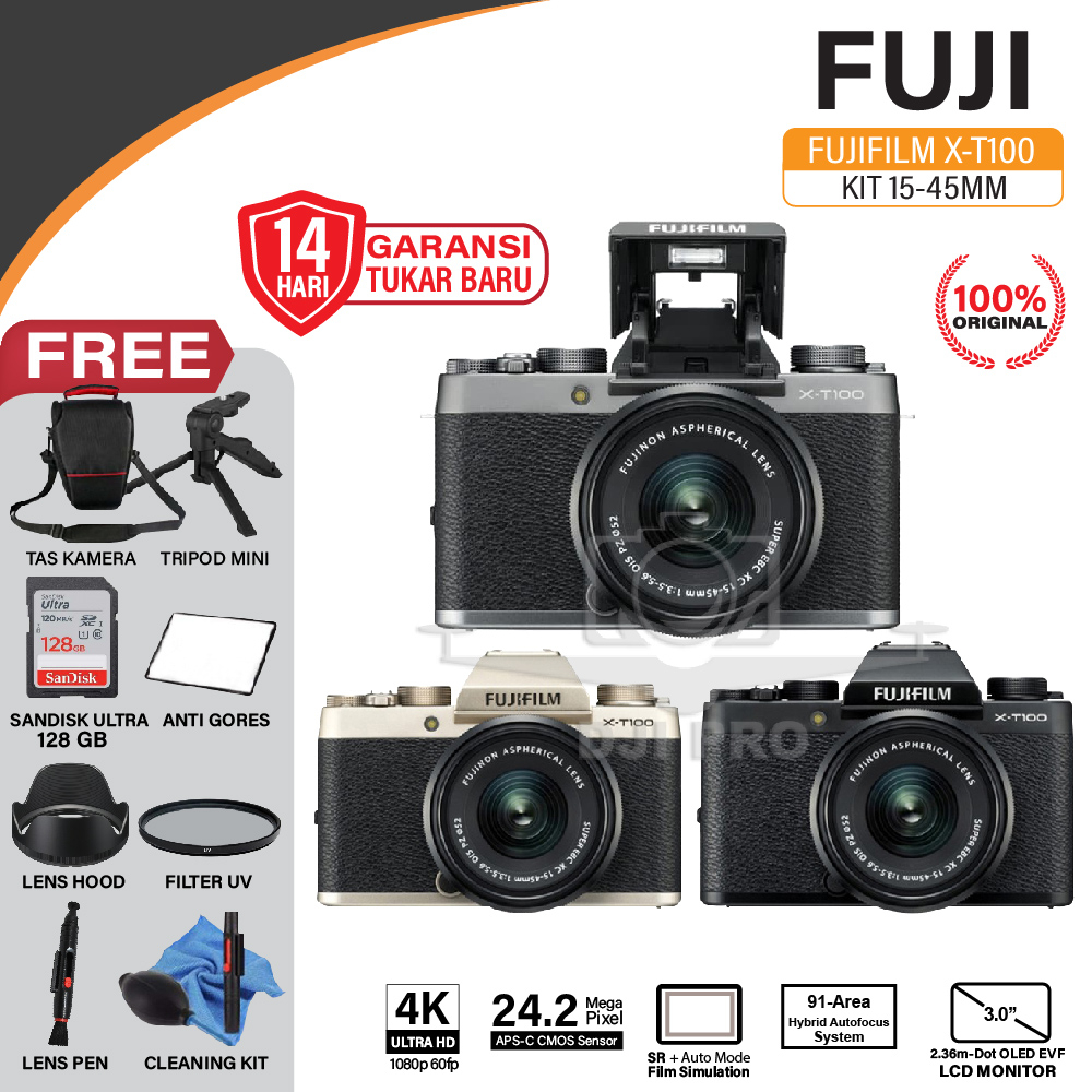 FUJIFILM X-T100 KIT 15-45MM - FUJI XT100 XT 100 CAMERA MIRRORLESS dJL1