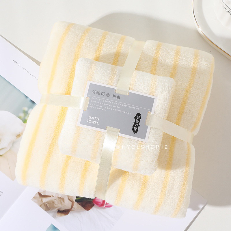 [HY.OLSHOP12] Handuk Set 2in1 New Motif Garis Handuk Mandi &amp; Wajah Handuk Mandi Dewasa