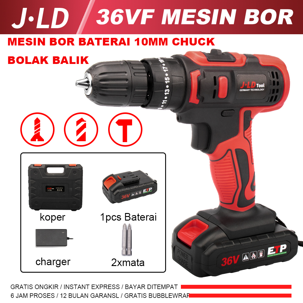 JLD 36vf Mesin bor baterai 10mm bor impact baterai bor cas besi tembok Beton kayu impact bor - Cordl