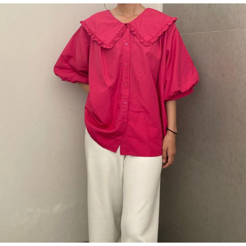 NABO - Tabelano blouse short sleeves ( MAGENTA - CREAM)