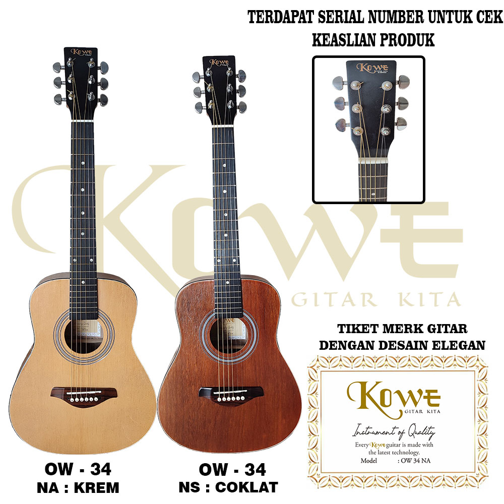 Gitar Akustik Elektrik Merk KOWE Gitar Original Ukuran 3/4 Original