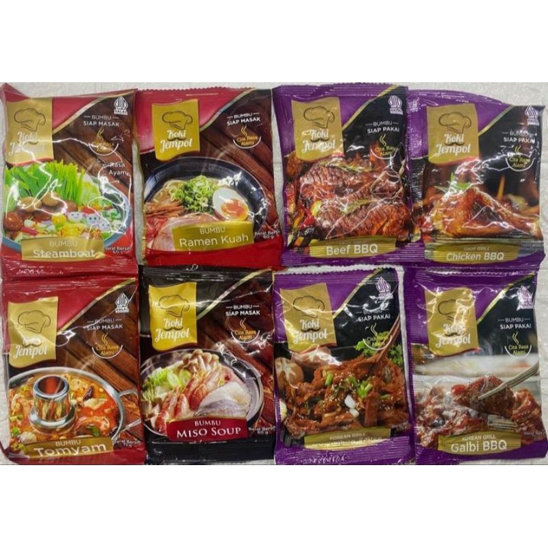 

Bumbu Koki Jempol Termurah / Bumbu Ramen Kuah / Bumbu Steamboat / Bumbu Suki / Bumbu Tomyum / Bumbu Miso Soup / Bumbu Beef Bbq / Bumbu Gochujang Sauce / Bumbu Galbi Bbq